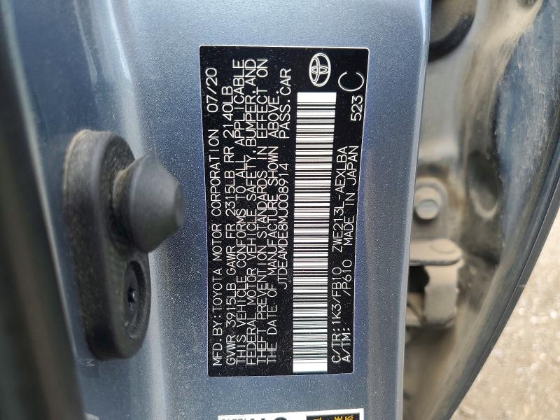 56192286 :رقم المزاد ، JTDEAMDE8MJ008914 vin ، 2021 Toyota Corolla مزاد بيع