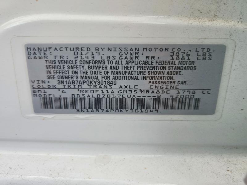 Aukcja sprzedaży 2019 Nissan Sentra, vin: 3N1AB7AP0KY301849, numer aukcji: 56521886