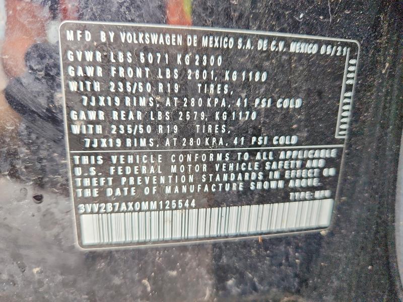 Aukcja sprzedaży 2021 Volkswagen Tiguan, vin: 3VV2B7AX0MM125544, numer aukcji: 58606516