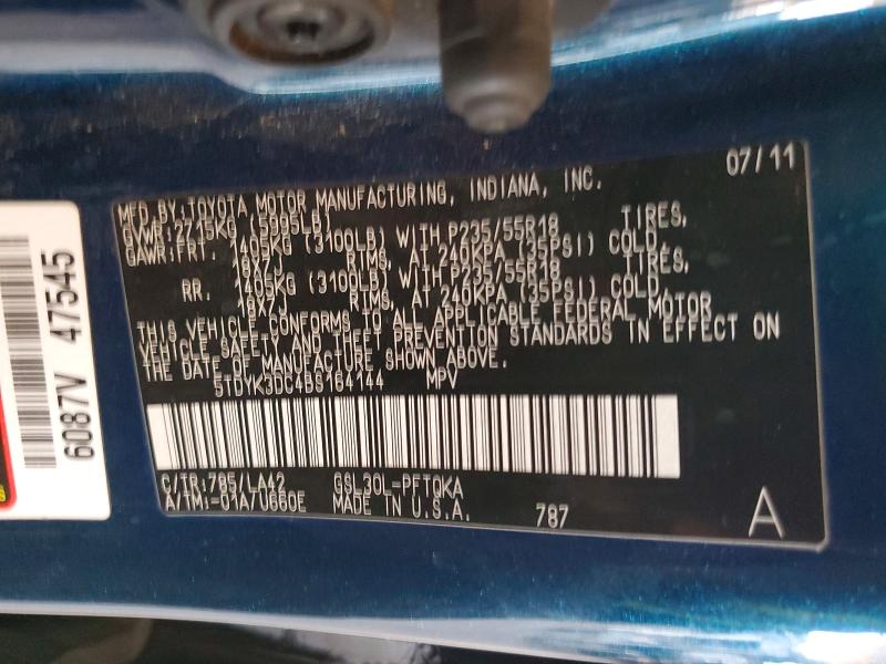 Продажа на аукционе авто 2011 Toyota Sieanna, vin: 5TDYK3DC4BS164144, номер лота: 58135986