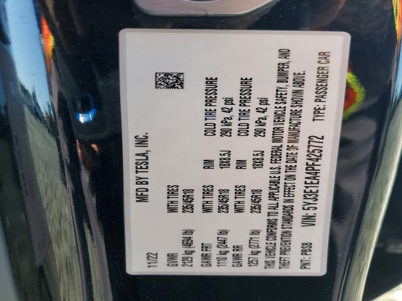 58056156 :رقم المزاد ، 5YJ3E1EA4PF425772 vin ، 2023 Tesla Model 3 مزاد بيع