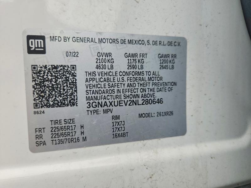 Aukcja sprzedaży 2022 Chevrolet Equinox, vin: 3GNAXUEV2NL280646, numer aukcji: 56366126