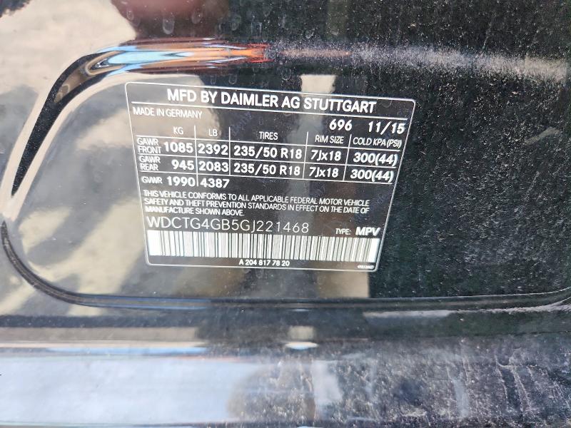 2016 Mercedes-benz Gla მანქანა იყიდება აუქციონზე, vin: WDCTG4GB5GJ221468, აუქციონის ნომერი: 58792016