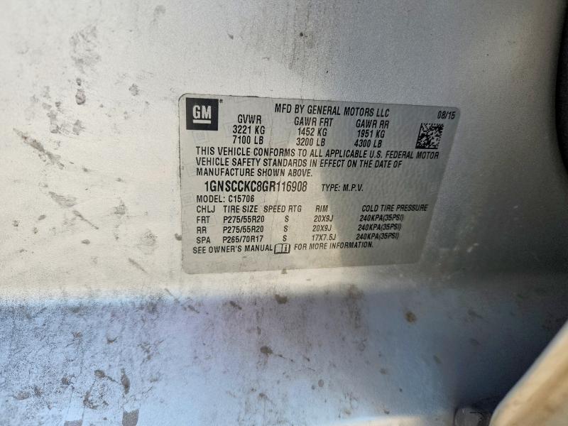 2016 Chevrolet Tahoe მანქანა იყიდება აუქციონზე, vin: 1GNSCCKC8GR116908, აუქციონის ნომერი: 57510706