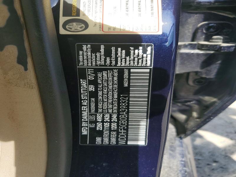 54820136 :رقم المزاد ، WDDHF5GB0BA398321 vin ، 2011 Mercedes-benz E مزاد بيع