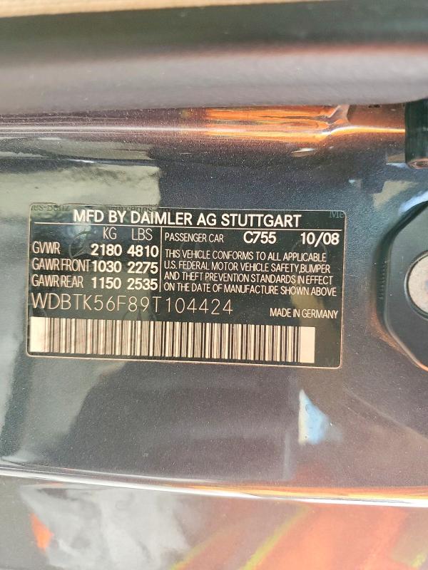 Aukcja sprzedaży 2009 Mercedes-benz Clk, vin: WDBTK56F89T104424, numer aukcji: 57735916