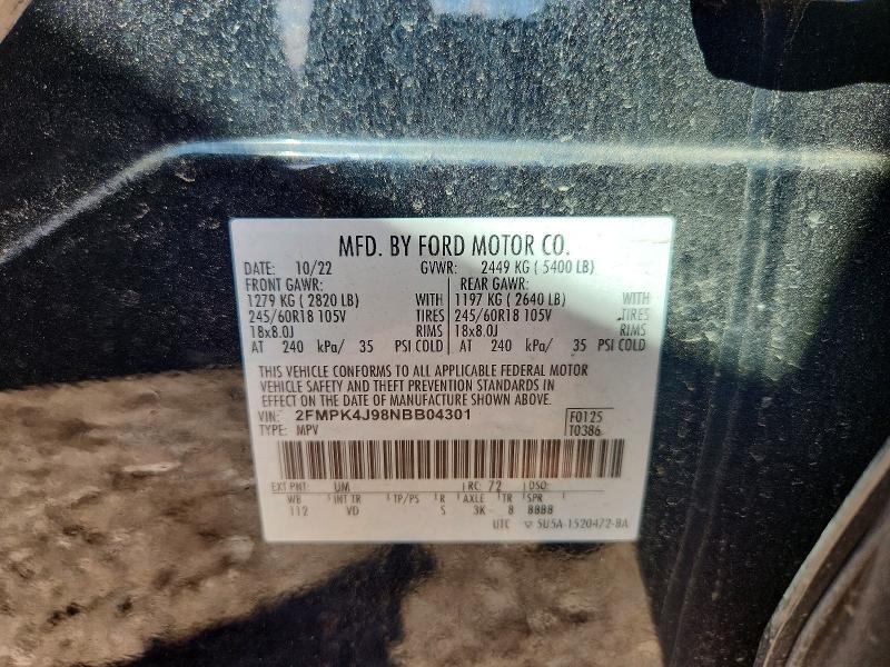 Aukcja sprzedaży 2022 Ford Edge, vin: 2FMPK4J98NBB04301, numer aukcji: 58921646