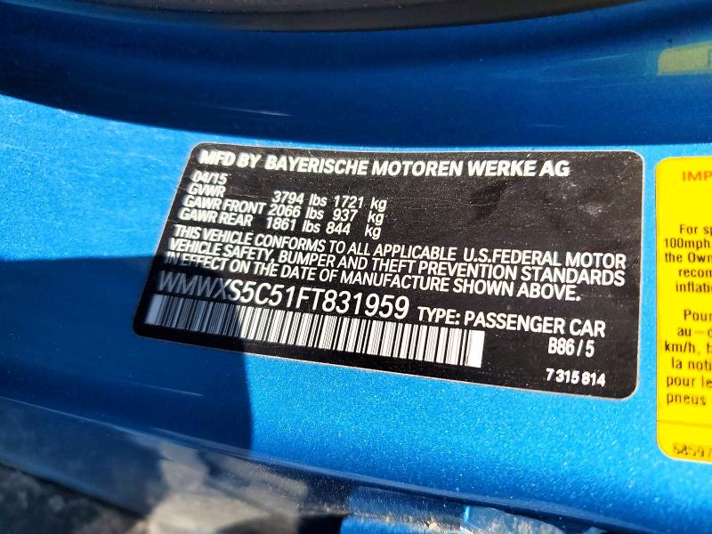 2015 Mini Cooper მანქანა იყიდება აუქციონზე, vin: WMWXS5C51FT831959, აუქციონის ნომერი: 55534666