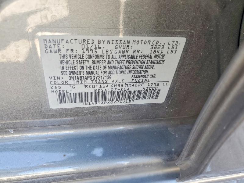 Aukcja sprzedaży 2016 Nissan Sentra, vin: 3N1AB7APXGY217139, numer aukcji: 55453766