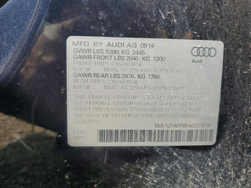 Продаж на аукціоні авто 2015 Audi Q5, vin: WA1LFAFP8FA037316, номер лоту: 54175276
