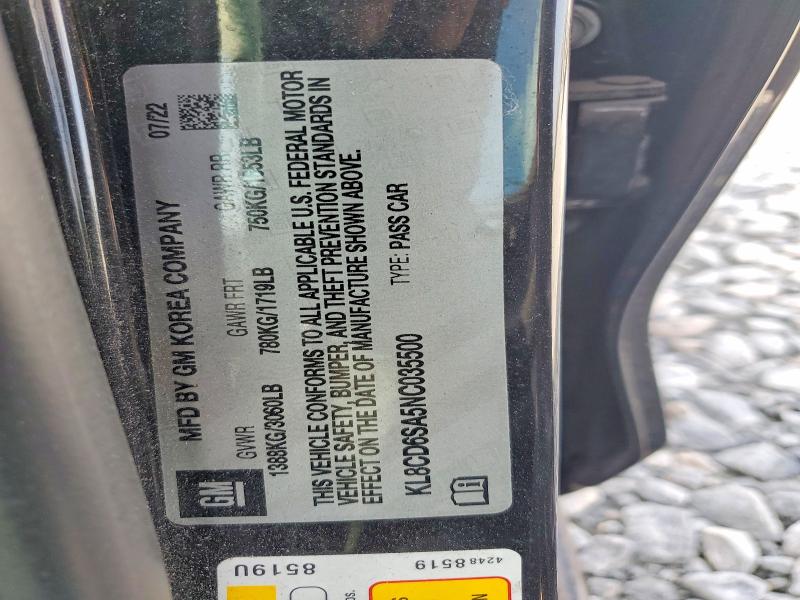 59297226 :رقم المزاد ، KL8CD6SA5NC035500 vin ، 2022 Chevrolet Spark مزاد بيع