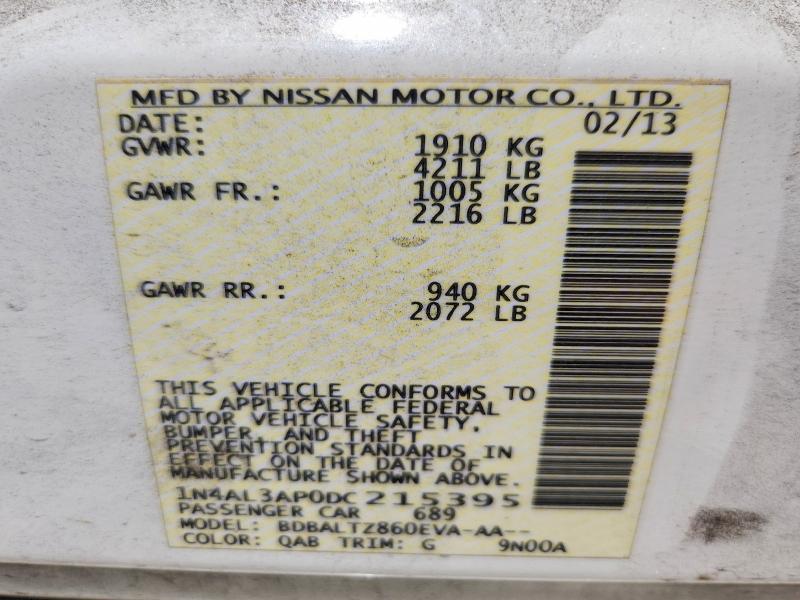 Продаж на аукціоні авто 2013 Nissan Altima, vin: 1N4AL3AP0DC215395, номер лоту: 59153646