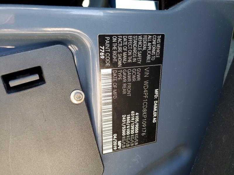 57398336 :رقم المزاد ، WD4PF1CD8KP109176 vin ، 2019 Mercedes-benz Sprinter مزاد بيع