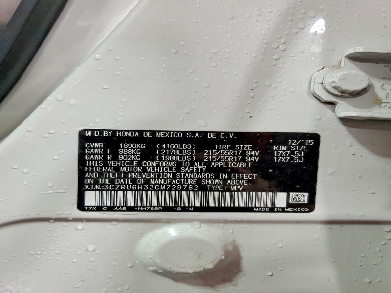 Aukcja sprzedaży 2016 Honda Hr-v, vin: 3CZRU6H32GM729762, numer aukcji: 55957206