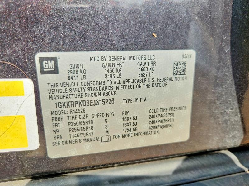Aukcja sprzedaży 2014 Gmc Acadia, vin: 1GKKRPKD3EJ315226, numer aukcji: 58964806