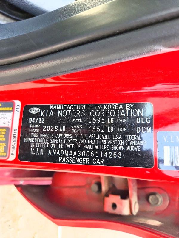 57509606 :رقم المزاد ، KNADM4A30D6114263 vin ، 2013 Kia Rio مزاد بيع
