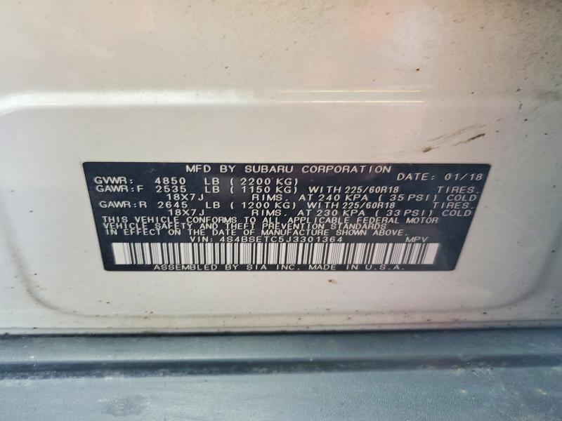 85622205 :رقم المزاد ، 4S4BSETC5J3301364 vin ، 2018 Subaru Outback مزاد بيع