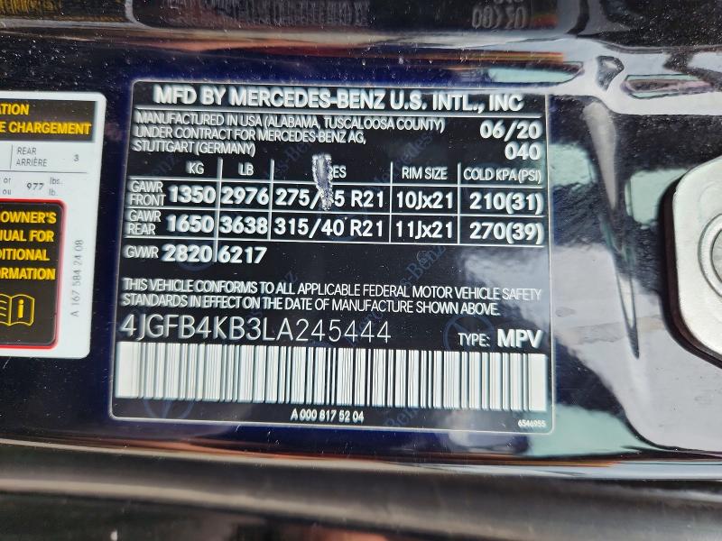 58071846 :رقم المزاد ، 4JGFB4KB3LA245444 vin ، 2020 Mercedes-benz Gle مزاد بيع