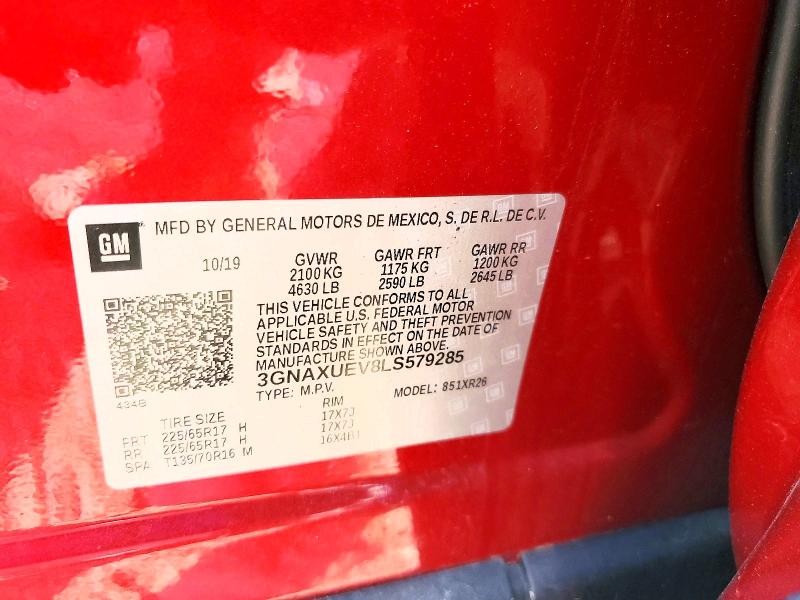 2020 Chevrolet Equinox მანქანა იყიდება აუქციონზე, vin: 3GNAXUEV8LS579285, აუქციონის ნომერი: 58782286