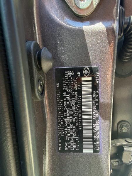 2019 Toyota Camry მანქანა იყიდება აუქციონზე, vin: 4T1B11HK2KU212309, აუქციონის ნომერი: 58142806