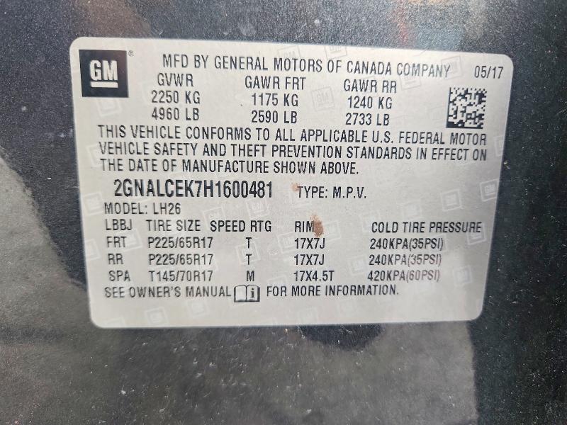 2017 Chevrolet Equinox მანქანა იყიდება აუქციონზე, vin: 2GNALCEK7H1600481, აუქციონის ნომერი: 55864946