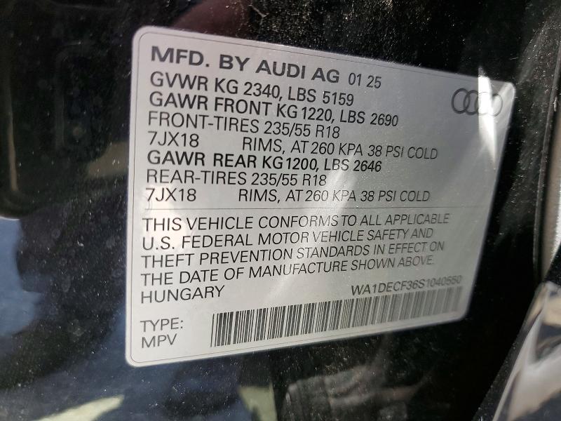 Aukcja sprzedaży 2025 Audi Q3, vin: WA1DECF36S1040550, numer aukcji: 58224696