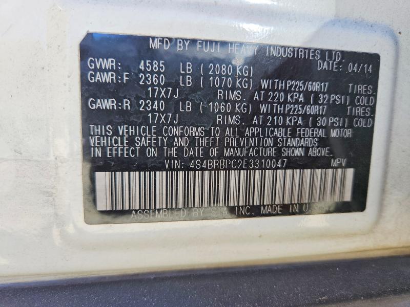 Aukcja sprzedaży 2014 Subaru Outback, vin: 4S4BRBPC2E3310047, numer aukcji: 58214766