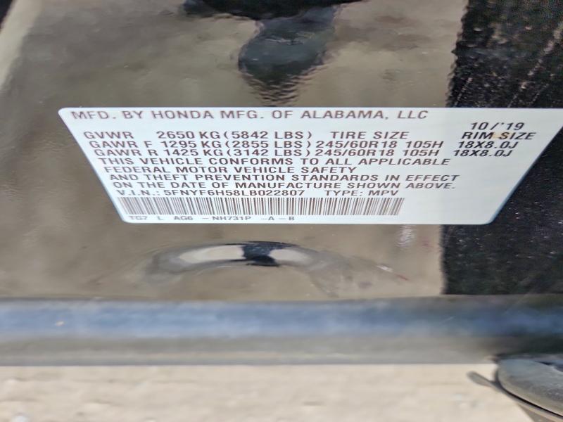 55409106 :رقم المزاد ، 5FNYF6H58LB022807 vin ، 2020 Honda Pilot مزاد بيع