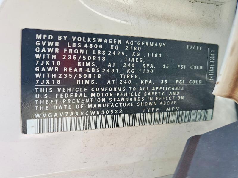 Продажа на аукционе авто 2012 Volkswagen Tiguan, vin: WVGAV7AX8CW530532, номер лота: 56068786