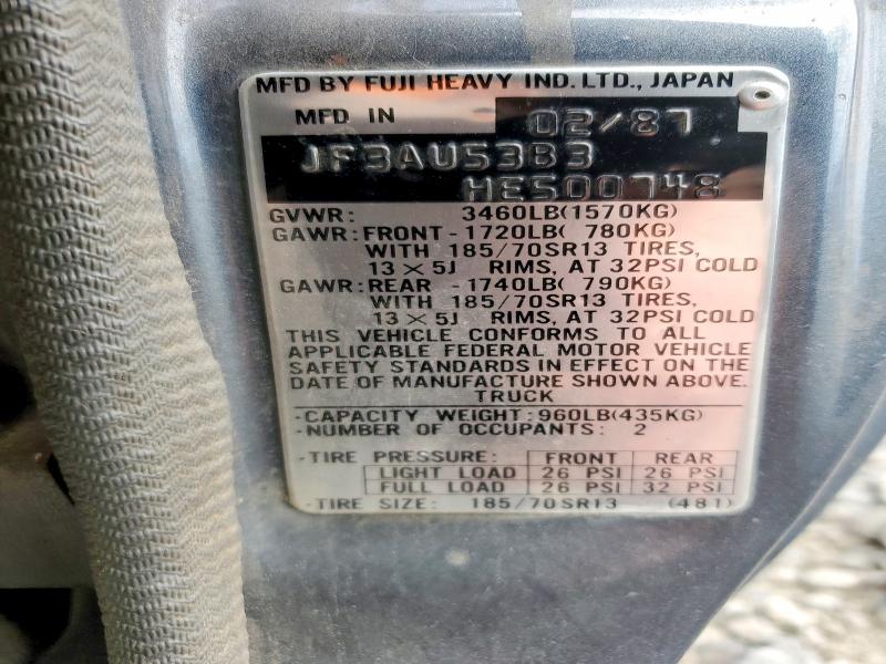 55991316 :رقم المزاد ، JF3AU53B3HE500748 vin ، 1987 Subaru Brat مزاد بيع