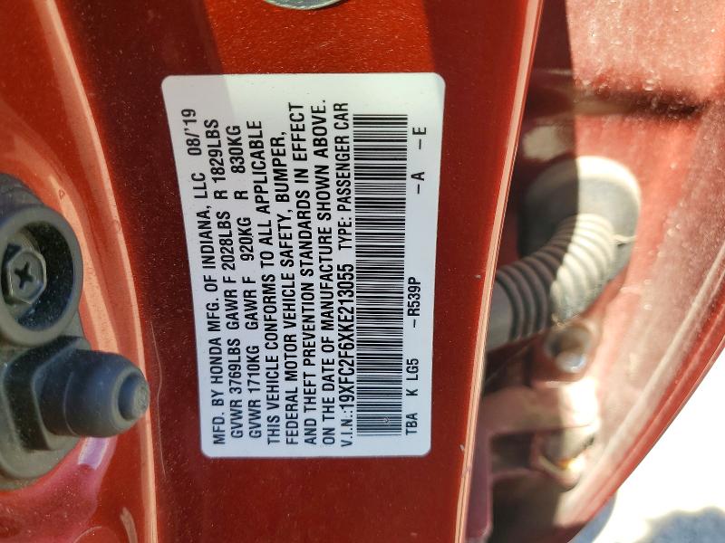 Продажа на аукционе авто 2019 Honda Civic, vin: 19XFC2F6XKE213055, номер лота: 56982116