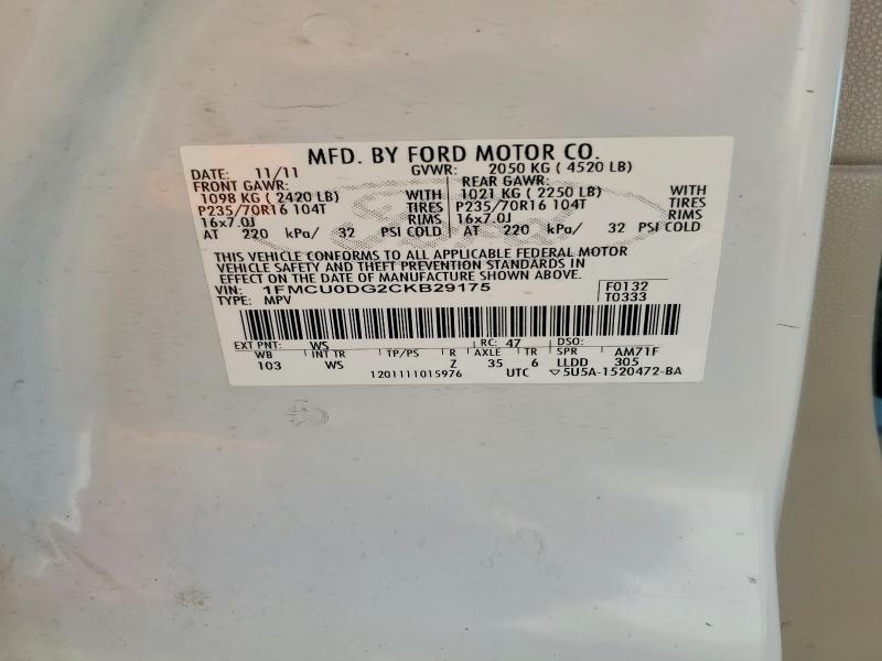 59084576 :رقم المزاد ، 1FMCU0DG2CKB29175 vin ، 2012 Ford Escape مزاد بيع