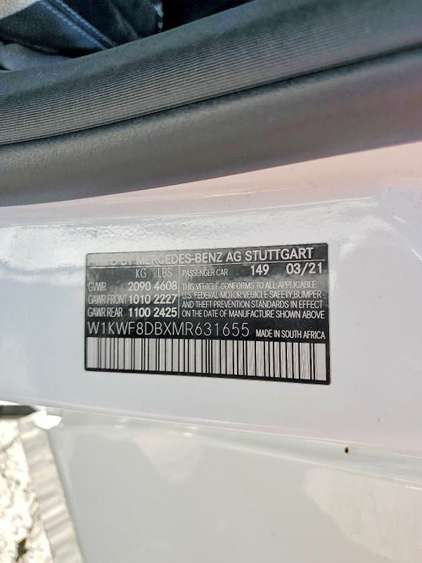 57441916 :رقم المزاد ، W1KWF8DBXMR631655 vin ، 2021 Mercedes-benz C مزاد بيع
