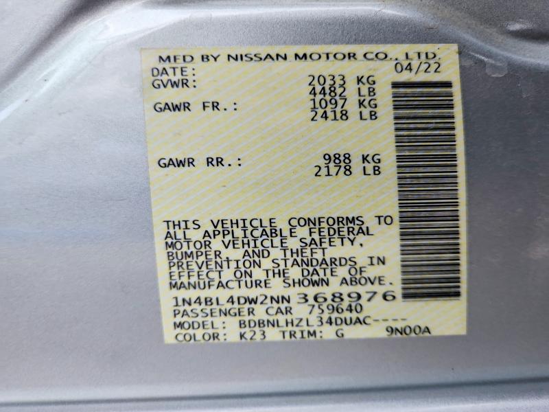 56767536 :رقم المزاد ، 1N4BL4DW2NN368976 vin ، 2022 Nissan Altima مزاد بيع