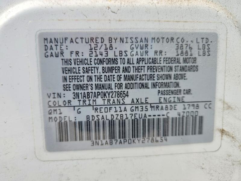 Продаж на аукціоні авто 2019 Nissan Sentra, vin: 3N1AB7AP0KY278654, номер лоту: 56183366