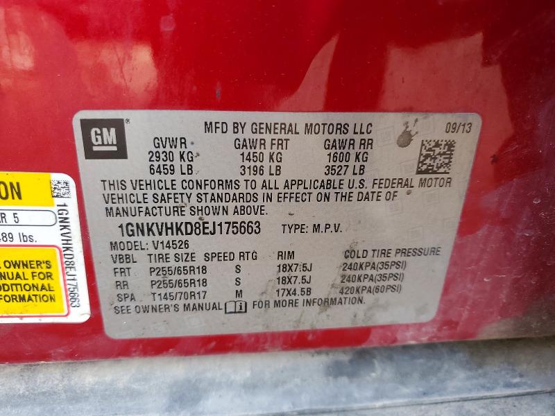 56953606 :رقم المزاد ، 1GNKVHKD8EJ175663 vin ، 2014 Chevrolet Traverse مزاد بيع