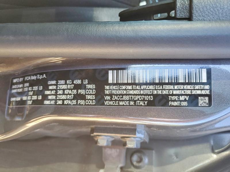 2016 Jeep Renagade მანქანა იყიდება აუქციონზე, vin: ZACCJBBT7GPD71013, აუქციონის ნომერი: 55740966