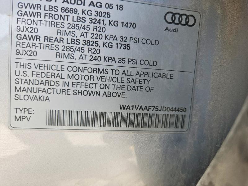 56260796 :رقم المزاد ، WA1VAAF75JD044450 vin ، 2018 Audi Q7 مزاد بيع