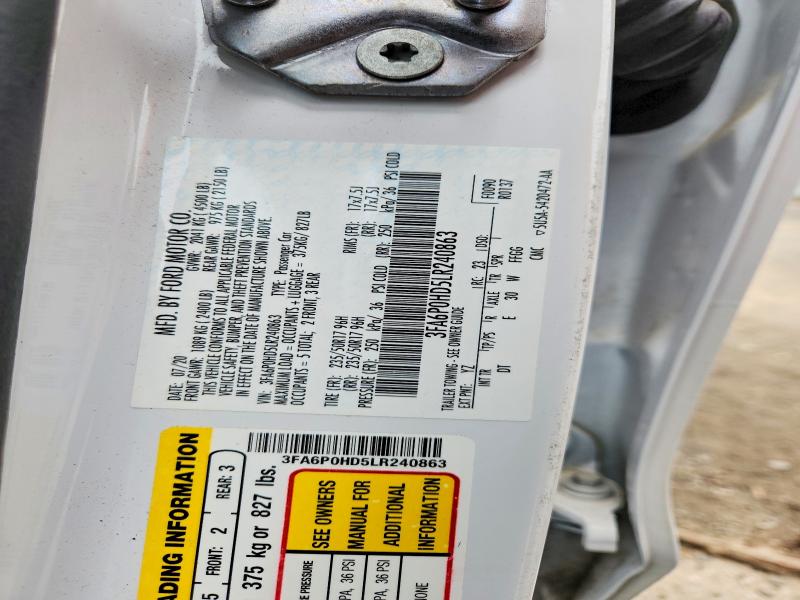 Aukcja sprzedaży 2020 Ford Fusion, vin: 3FA6P0HD5LR240863, numer aukcji: 58629276