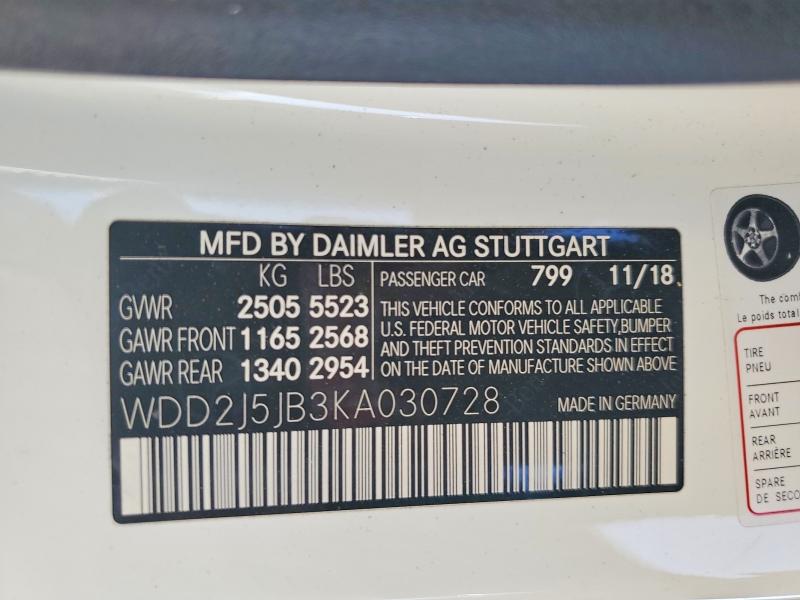 Aukcja sprzedaży 2019 Mercedes-benz Cls, vin: WDD2J5JB3KA030728, numer aukcji: 56323306