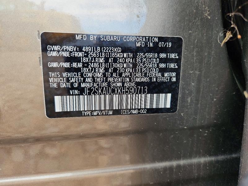 Продаж на аукціоні авто 2019 Subaru Forester, vin: JF2SKAUCXKH590713, номер лоту: 58303336