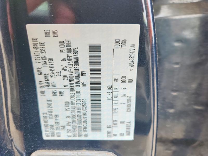 2019 Ford Escape მანქანა იყიდება აუქციონზე, vin: 1FMCU9J91KUC25036, აუქციონის ნომერი: 55950316