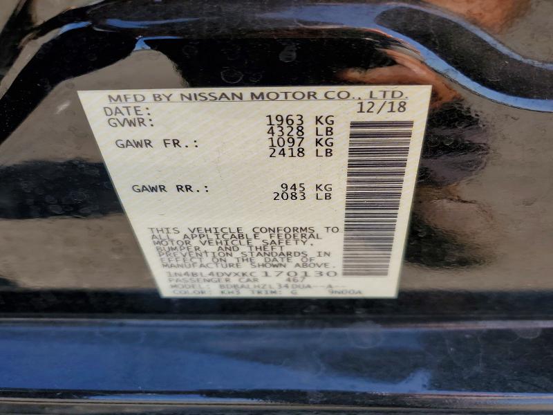 2019 Nissan Altima მანქანა იყიდება აუქციონზე, vin: 1N4BL4DVXKC170130, აუქციონის ნომერი: 58252376