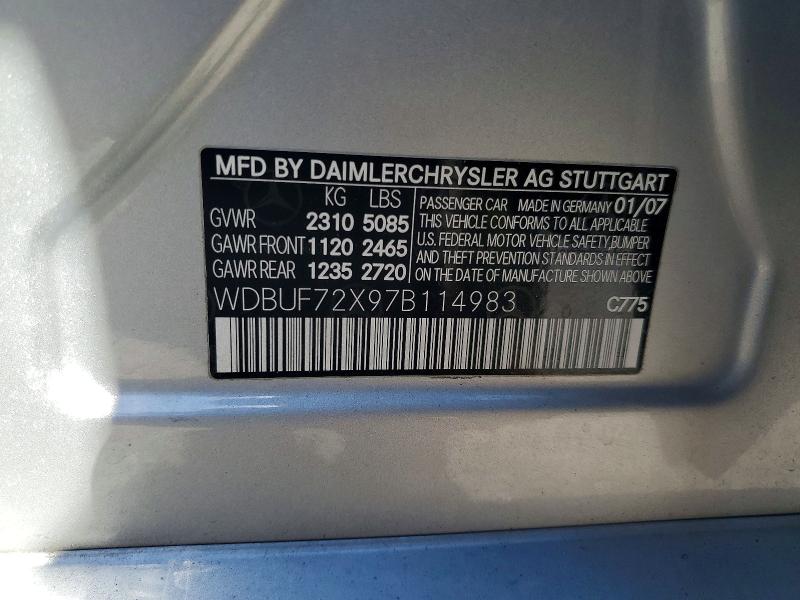 2007 Mercedes-benz E მანქანა იყიდება აუქციონზე, vin: WDBUF72X97B114983, აუქციონის ნომერი: 56681486