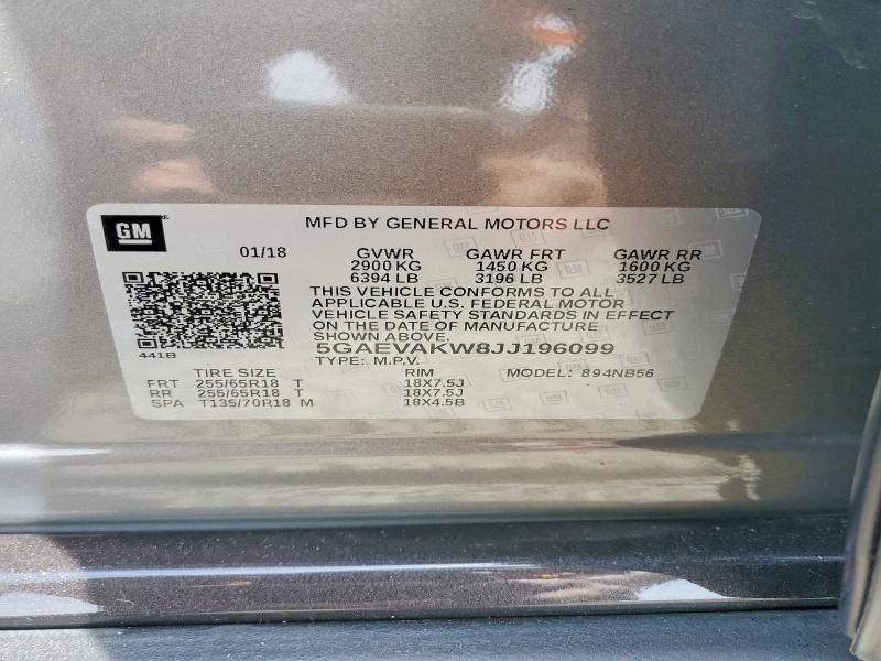 2018 Buick Enclave მანქანა იყიდება აუქციონზე, vin: 5GAEVAKW8JJ196099, აუქციონის ნომერი: 58544456