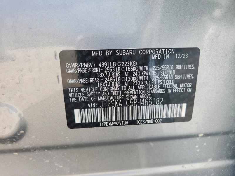 Aukcja sprzedaży 2024 Subaru Forester, vin: JF2SKALC5RH466182, numer aukcji: 57477506