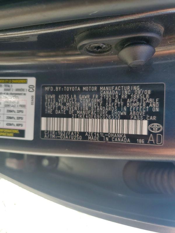 Aukcja sprzedaży 2009 Toyota Corolla Matrix, vin: 2T1KE40E69C026330, numer aukcji: 58078666