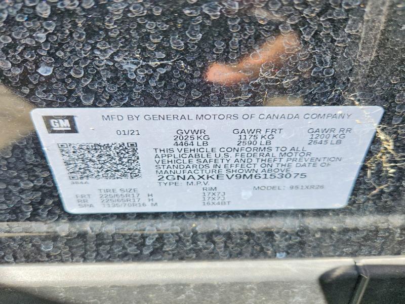 2021 Chevrolet Equinox მანქანა იყიდება აუქციონზე, vin: 2GNAXKEV9M6153075, აუქციონის ნომერი: 57431916