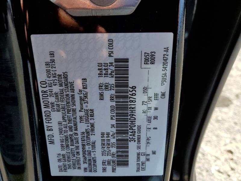 59341566 :رقم المزاد ، 3FA6P0HD9HR187656 vin ، 2017 Ford Fusion مزاد بيع