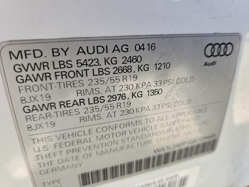 Продажа на аукционе авто 2016 Audi Q5, vin: WA1L2AFP1GA129445, номер лота: 55224286